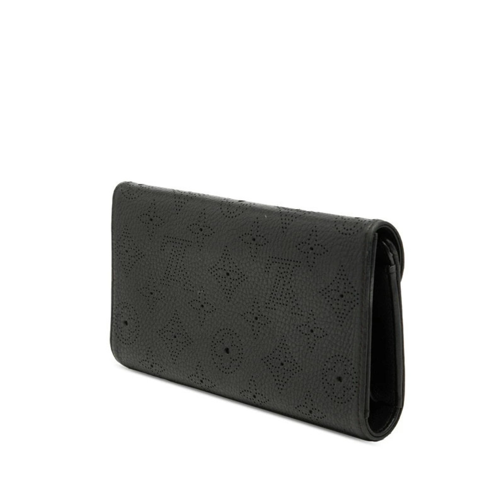 Louis Vuitton Mahina Leather Wallet Bi Long Black Portefeuille fold Amelia Black